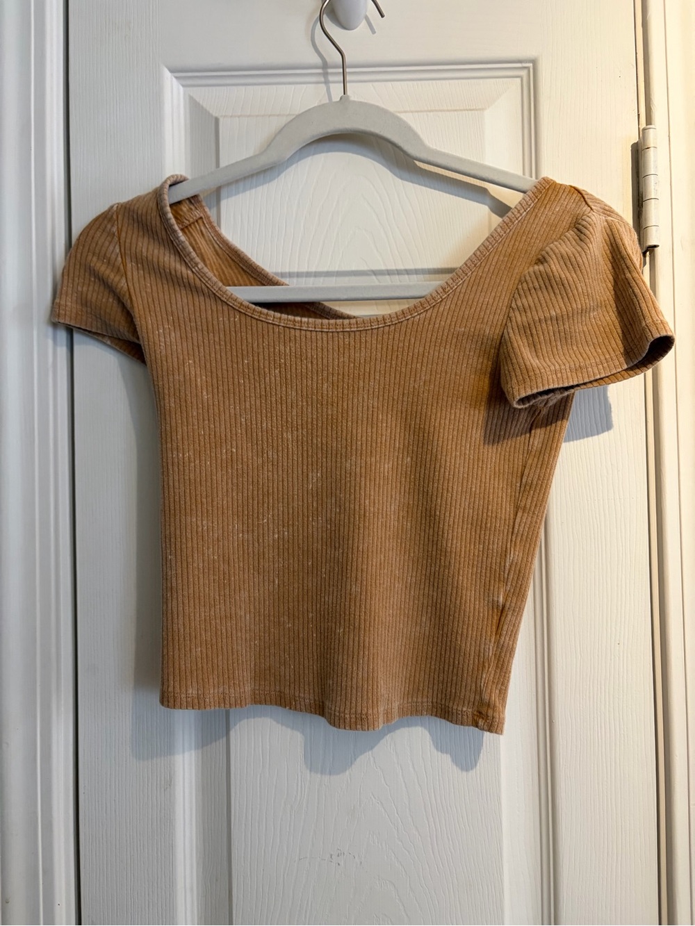 wild fable Ribbed Short Sleeve Crop Top - Camel Tan